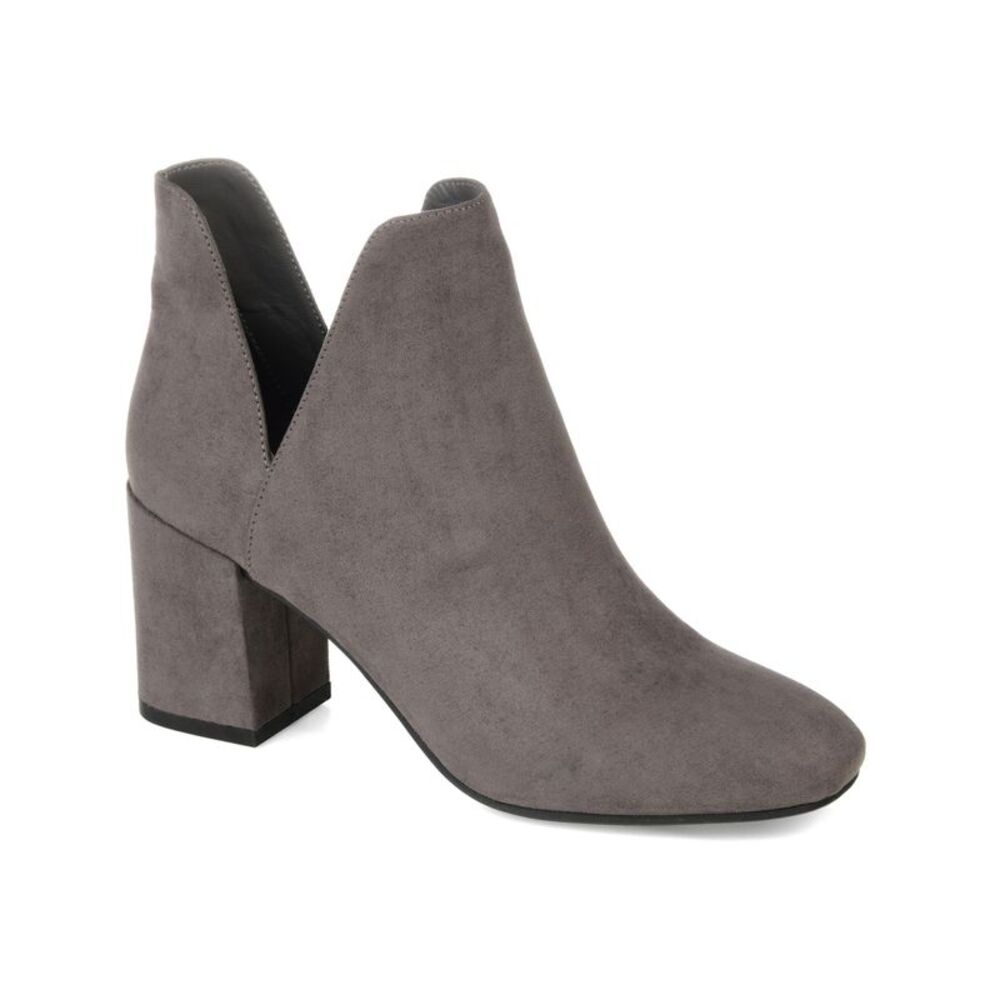 JOURNEE Womens Gray Deep V  Side Slits Square Toe Block Heel Booties 5.5